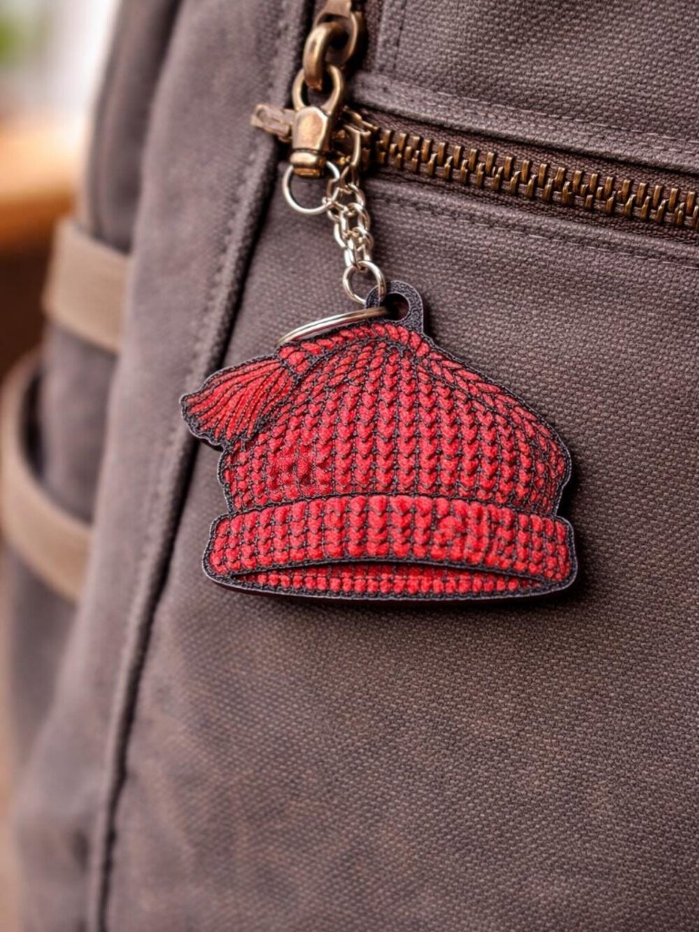 Red Knit Texture Beanie Keychain